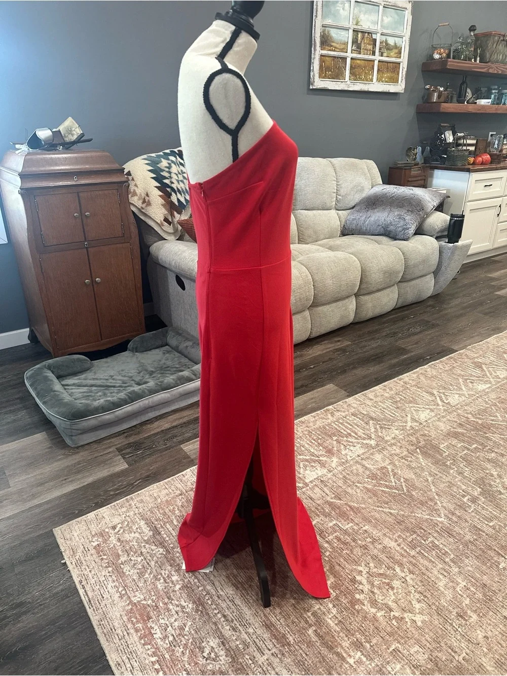 Abercrombie & Fitch One Shoulder  Maxi Dress Red Split Formal Wedding LT NWT